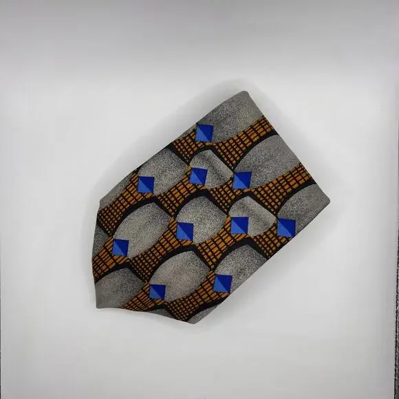 Muroya - Men’s Tie-58” Long-Gray Black Orange Modern Geometric Design - Silk-USA - Picture 3 of 7